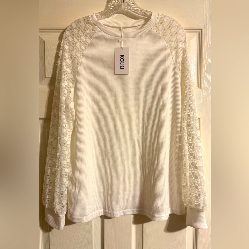White/Offwhite Waffle Knit long sleeve shirt